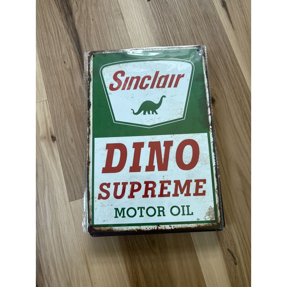 Vintage Style "Sinclair Dino Supreme Motor Oil" Metal Sign – Garage Decor!